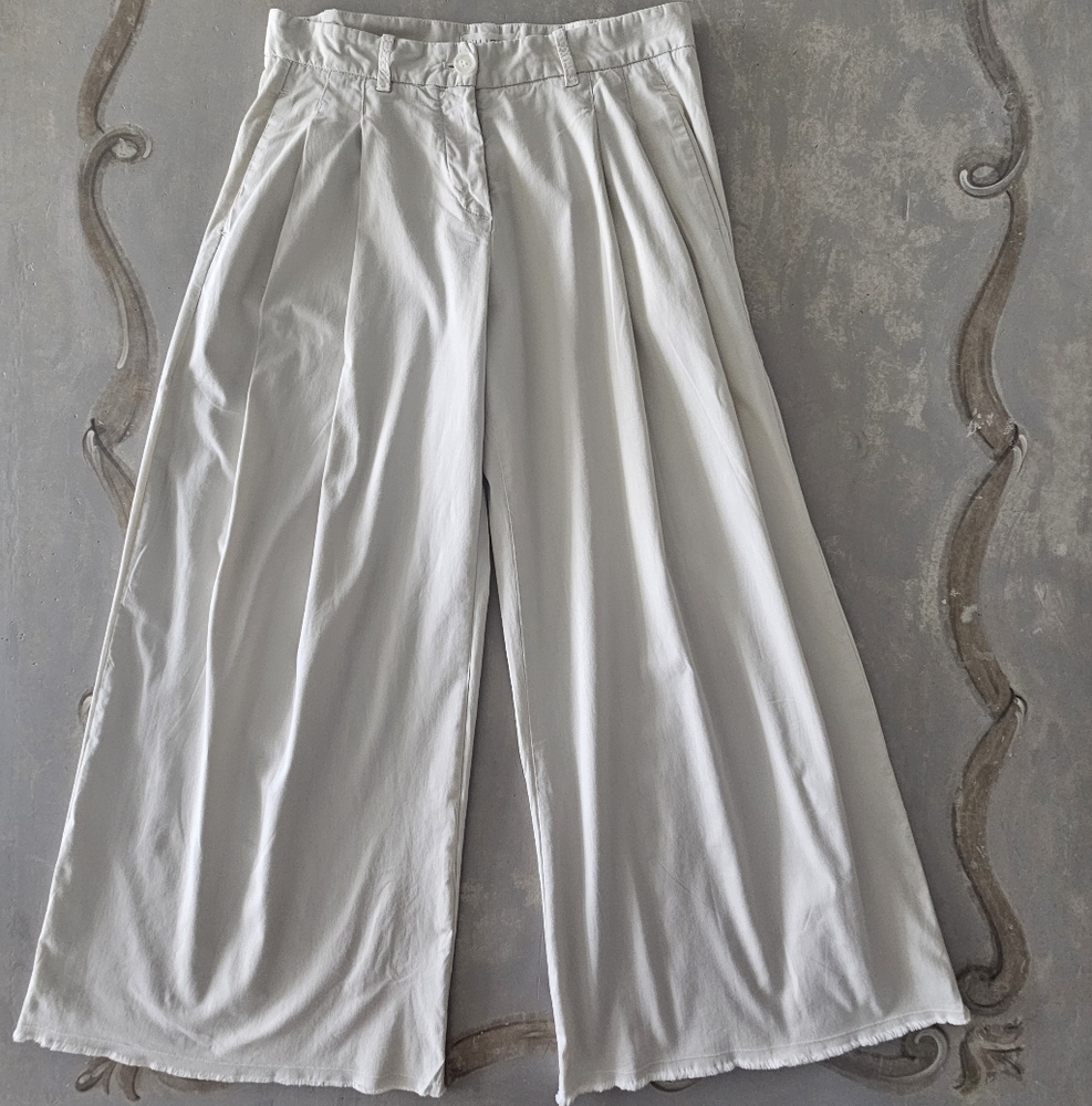 Nili Lotan Dilon Buff Pleated High Waist Ultra Wide Leg Raw Hem Khaki Pants - Picture 4 of 15